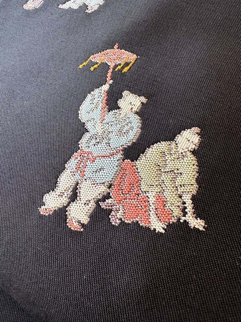 プロフィールご覧下さいJNKM二点❤️名古屋帯人物文様　黒　正絹　帯専用袋付