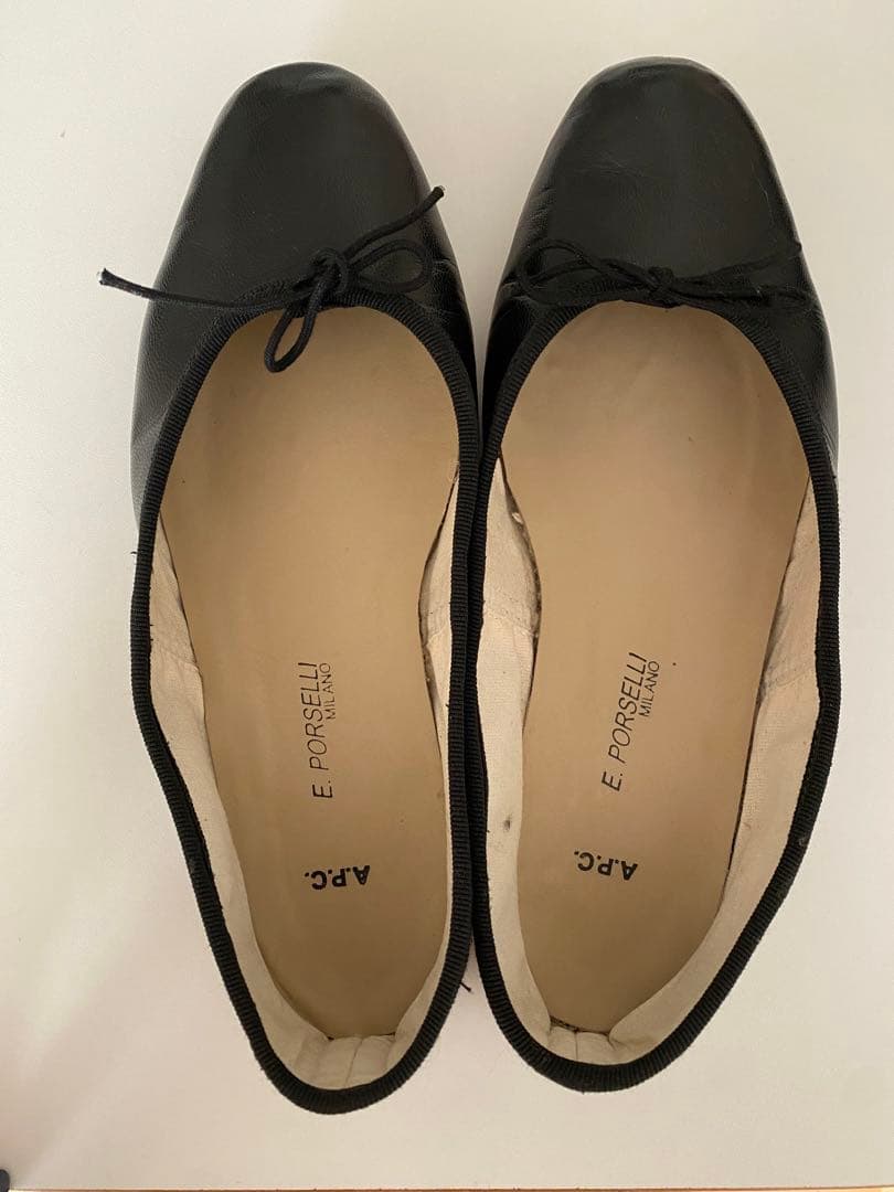 A.P.C. E. Porselli ブラックバレエシューズ38