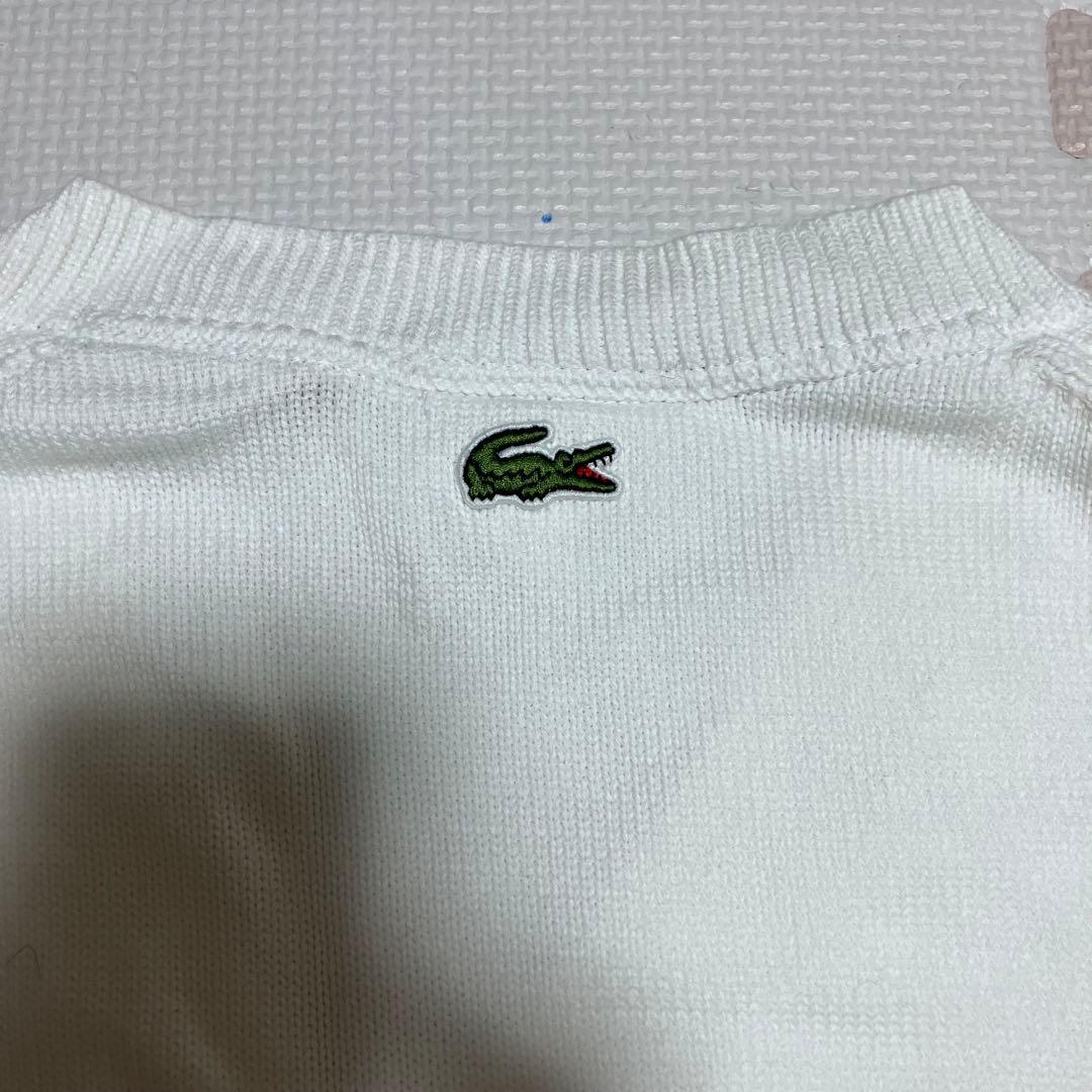 LACOSTE ラコステ Vネック ニットベスト 白 ロゴ刺繍