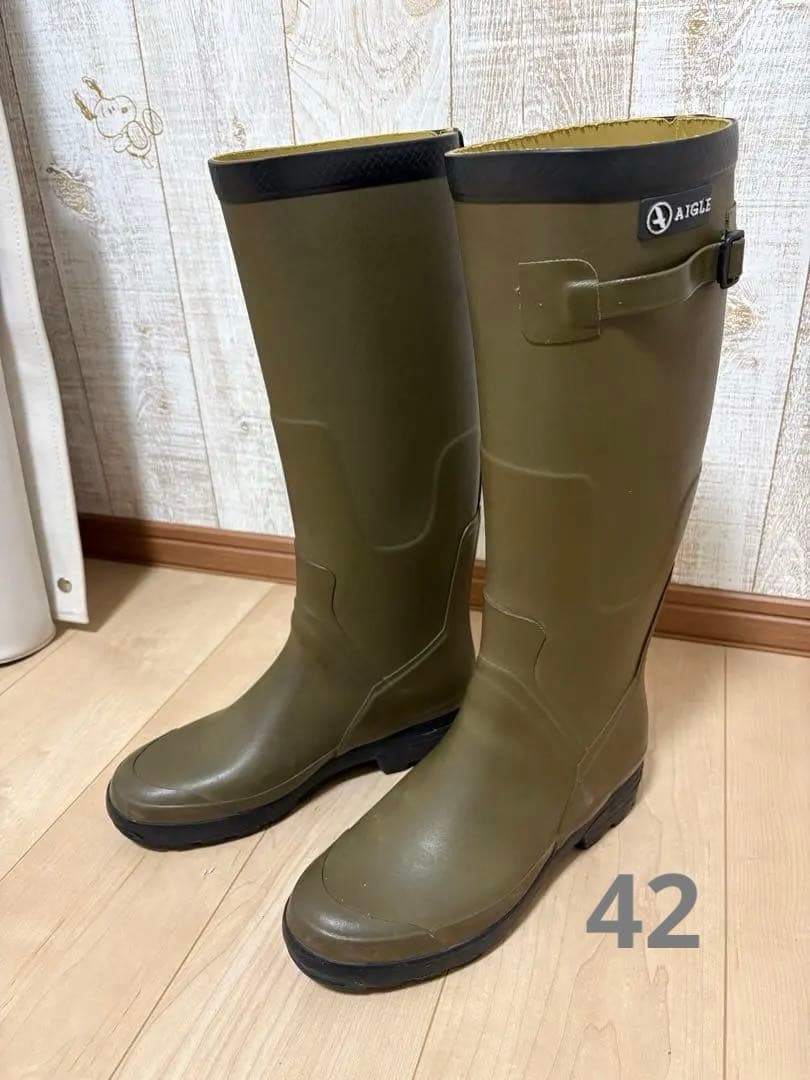 26.5〜27㎝★美品AIGLEレインブーツ42 エーグルラバーブーツ 長靴