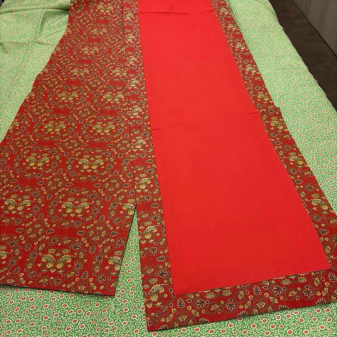 龍村美術織物-名古屋帯-赤￼地鴛鴦唐草柄￼