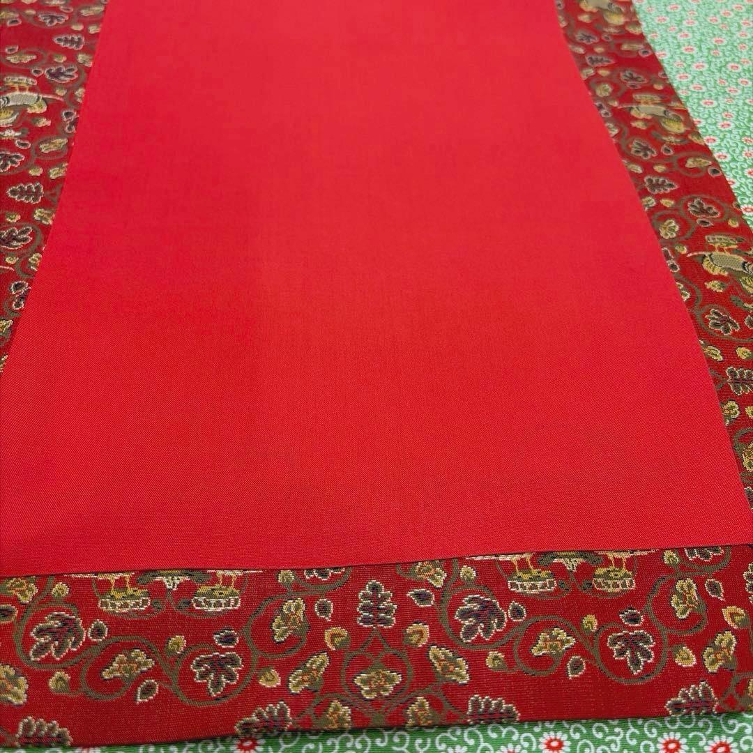 龍村美術織物-名古屋帯-赤￼地鴛鴦唐草柄￼