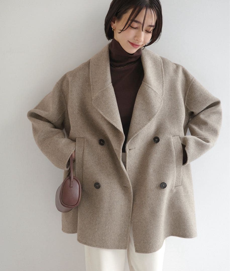 and Meエバーネイビー　ウールリバーPコート/ベージュS