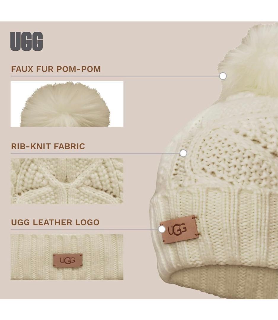 UGG ポンポン付きニット帽 アイボリー