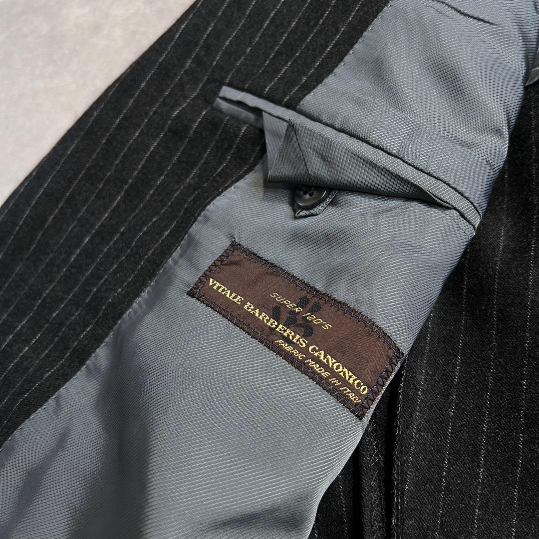 トゥモローランド カノニコウールフランネル ストライプスーツ チャコール 46