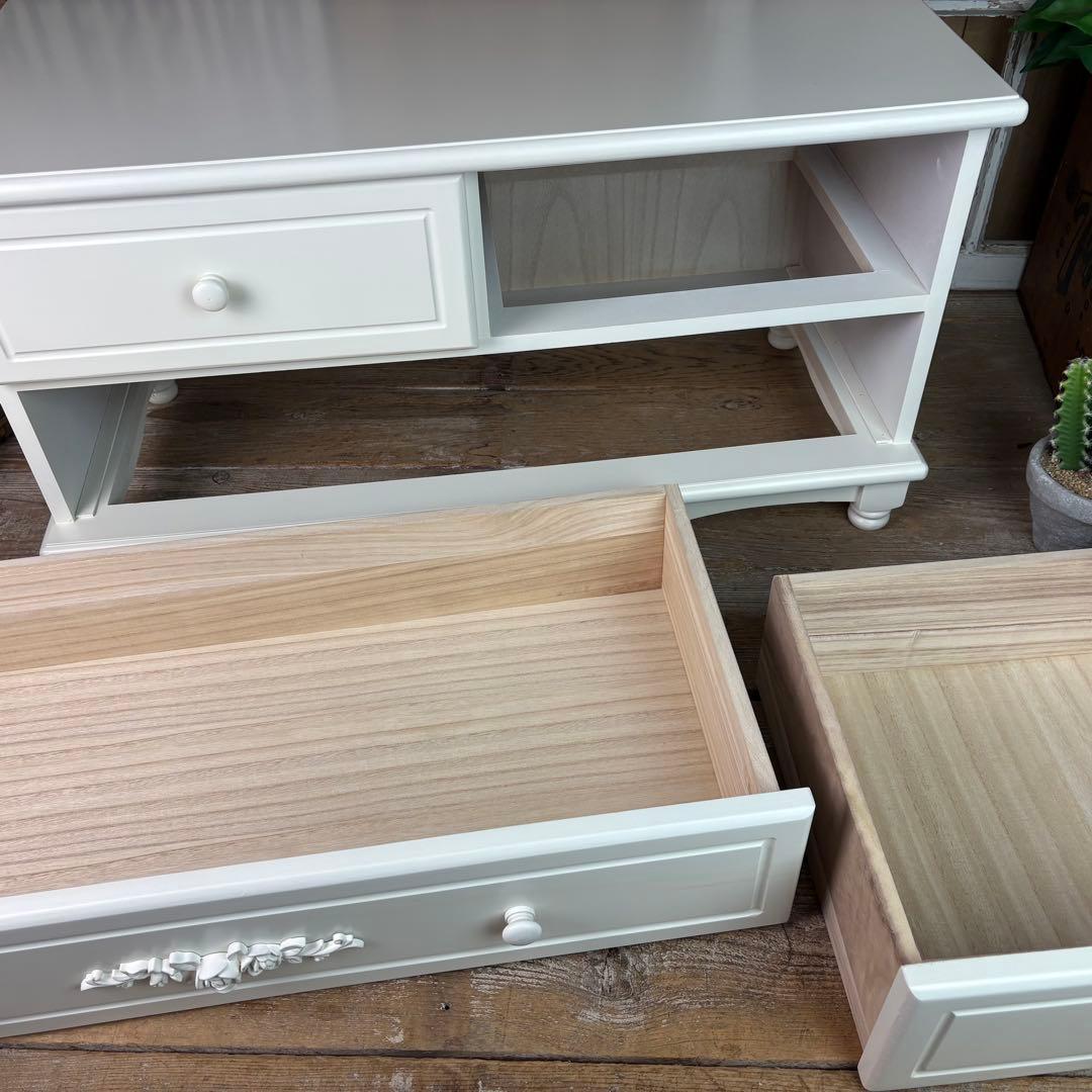 フレンチ調ホワイトチェスト横長木製収納家具姫系洋タンス飾り棚姫かわテレビ台TV台