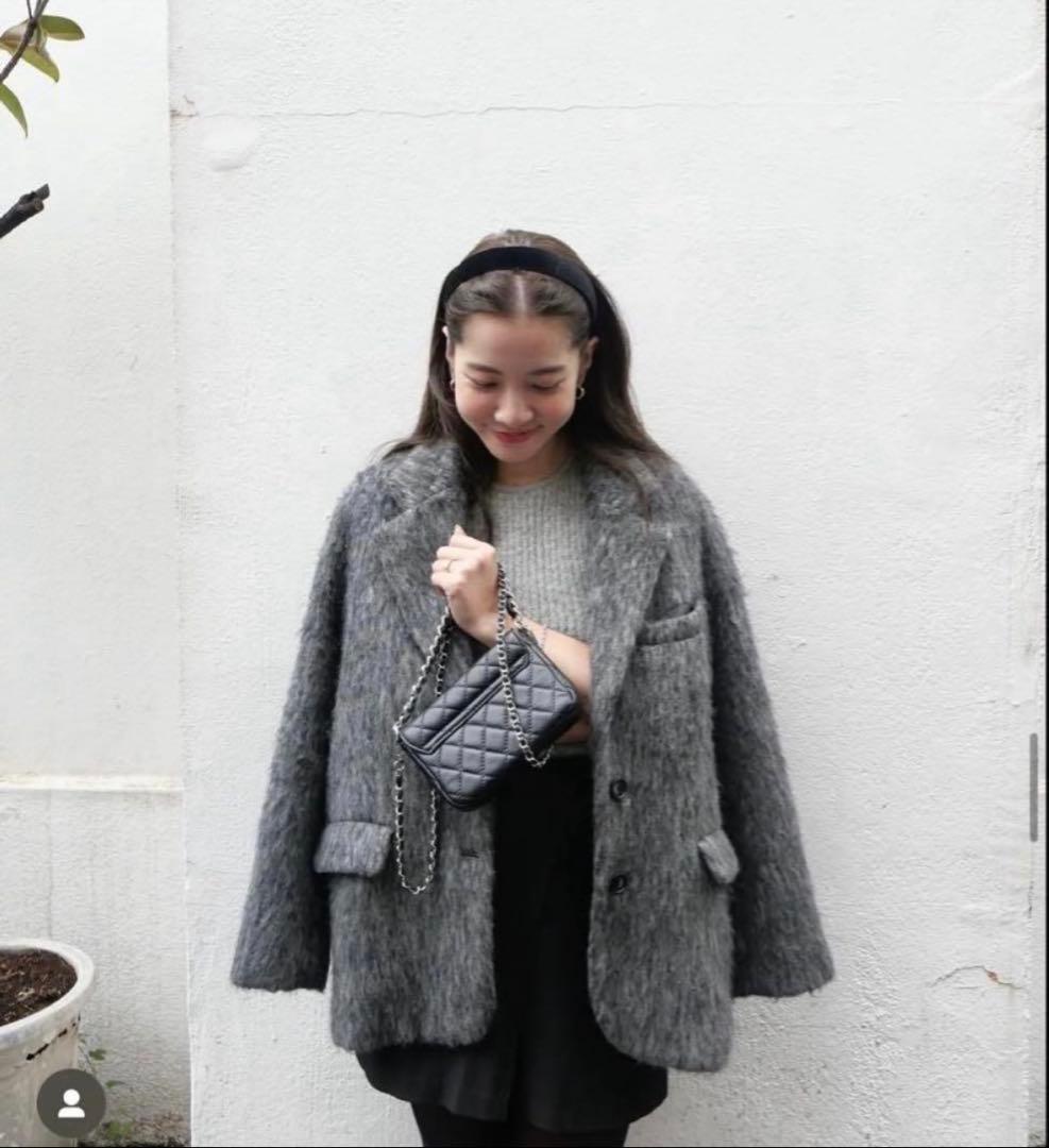 新品　BASEMENT onlineモヘアシャギージャケットコート　グレー