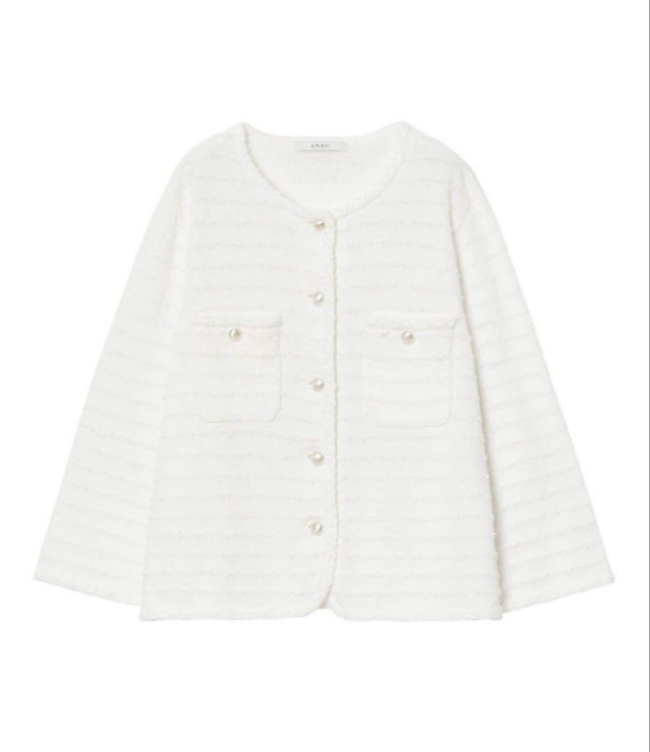 美品ANAYI【2025春夏】ペーパーシャギーカーディガン・白ボーダー38