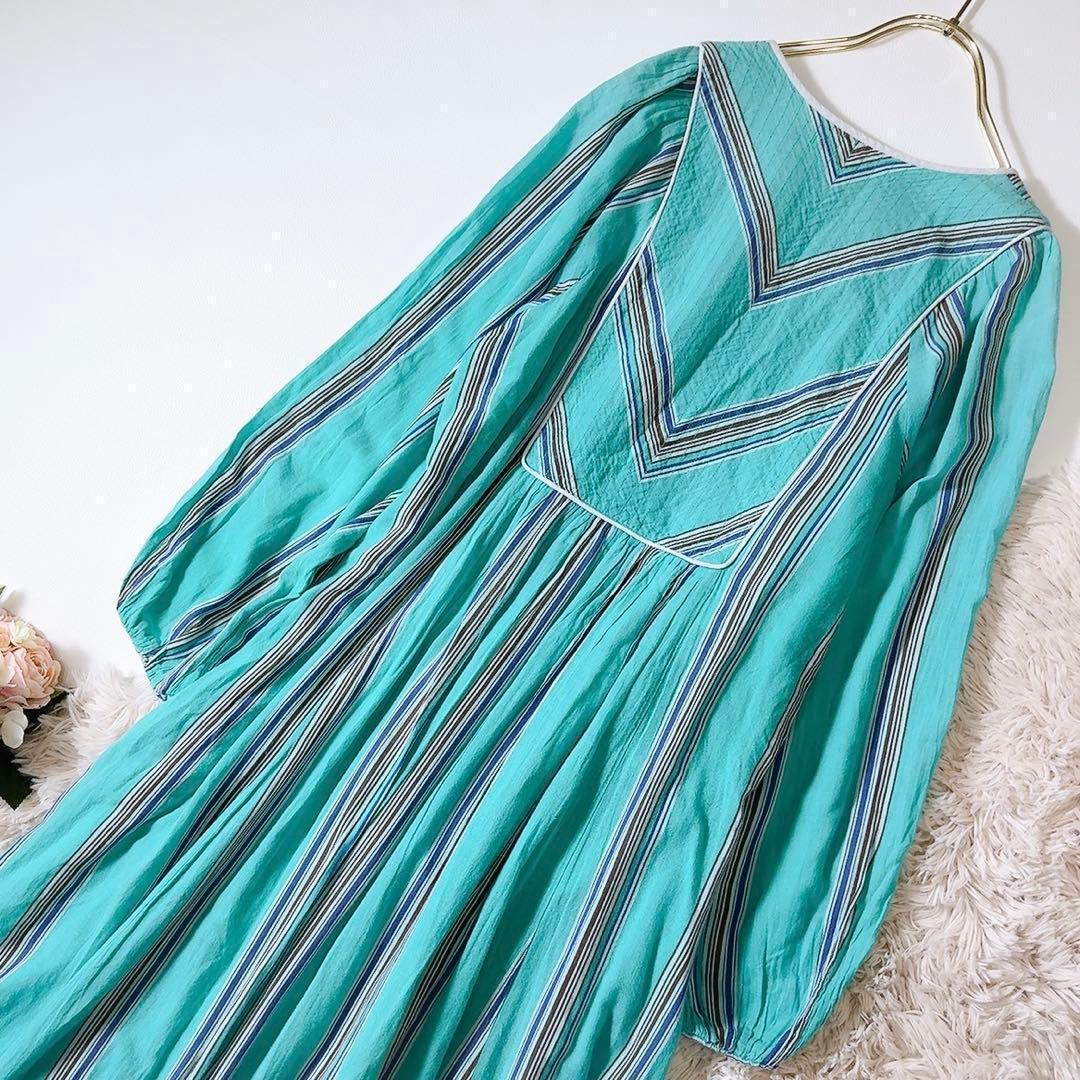 ち*ん様 人気ꕥヌキテパ 石田ゆり子さん着用 近年 コットンボイルストライプドレ