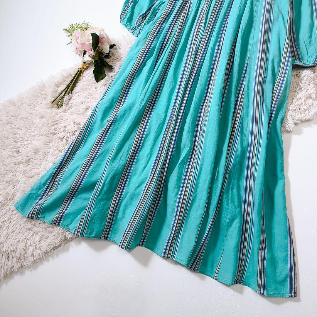 ち*ん様 人気ꕥヌキテパ 石田ゆり子さん着用 近年 コットンボイルストライプドレ