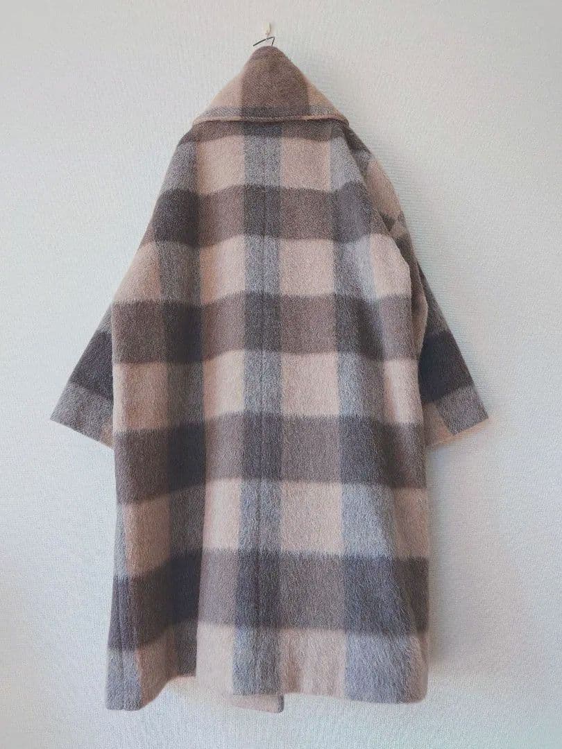 sale*Honneteオネット シャギーウール チェックショールカラーコート