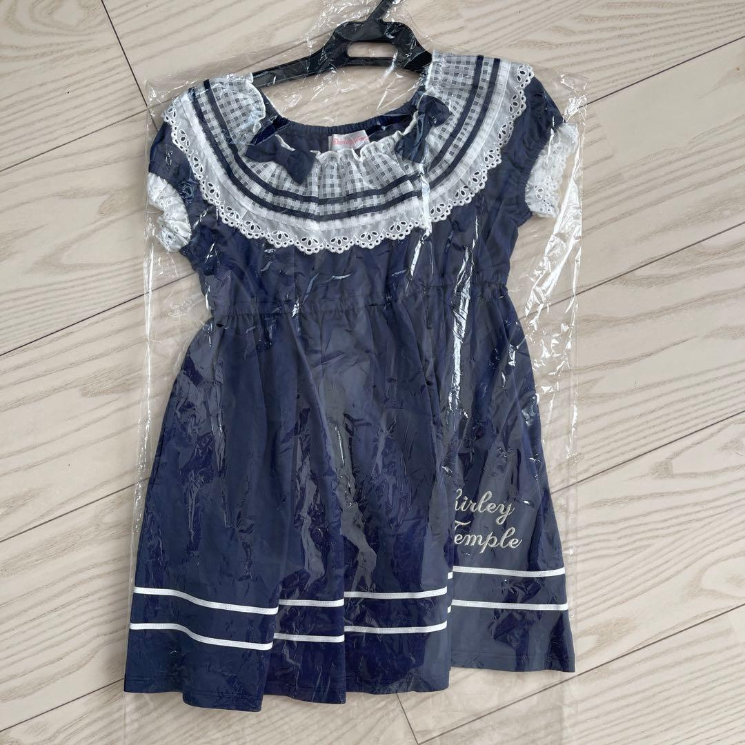 【新品タグ付】シャーリーテンプル 100cm ネイビーカットソーリボンワンピース