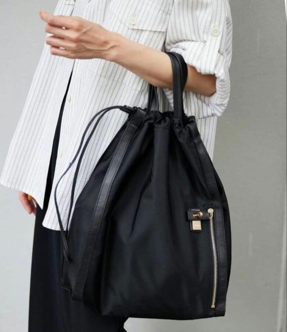 美品 ORSETTO オルセット ナイロンサイドジップトートバッグ 2way 黒