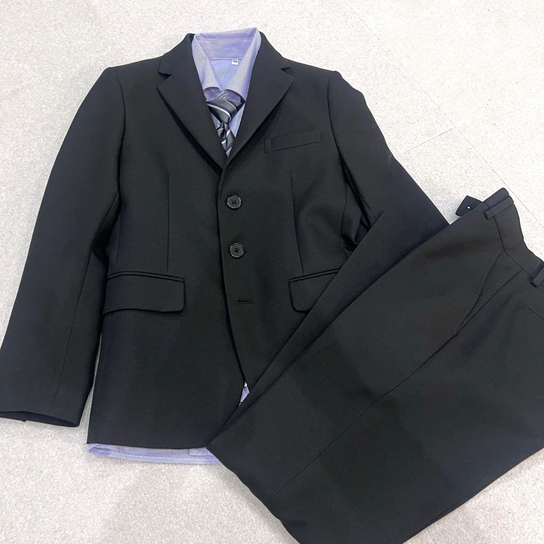 ワンダーファクトリー キッズフォーマル 4点セット 黒 男の子 卒入学式　150