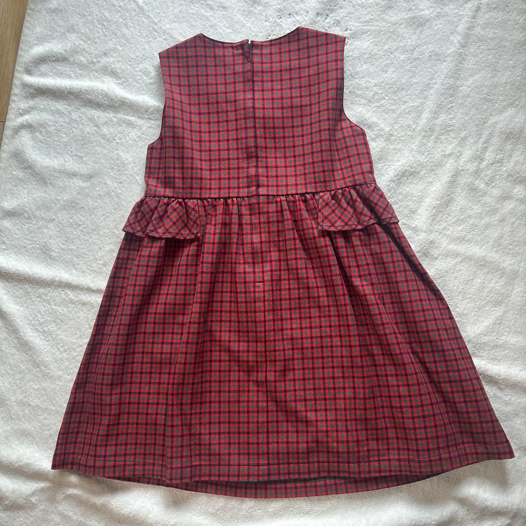 familiar 赤チェック ノースリーブワンピース 120