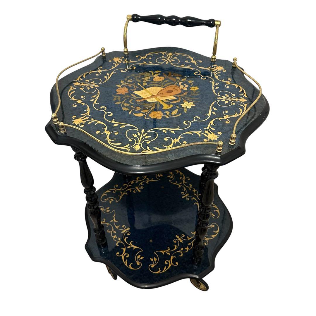 イタリア製DOMANI ドマン　キャスター　象嵌ワゴン　ブルー　キッチンワゴン②