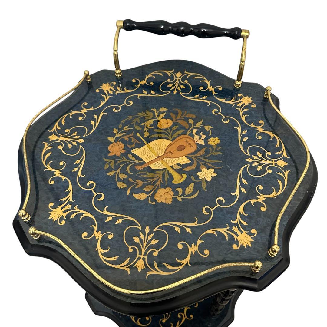 イタリア製DOMANI ドマン　キャスター　象嵌ワゴン　ブルー　キッチンワゴン②