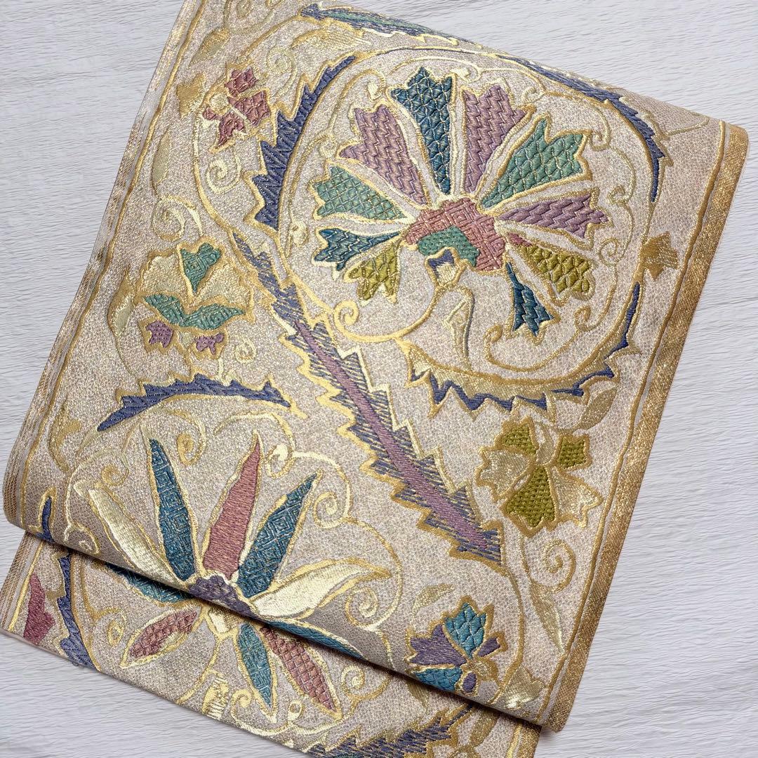 m-93 となみ帯 袋帯 六通 正絹 金糸