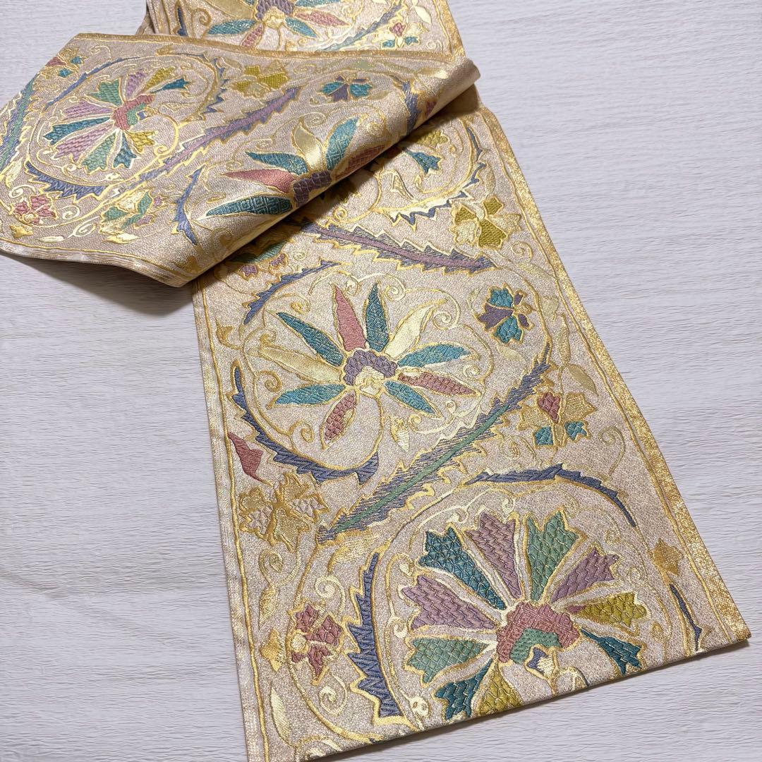 m-93 となみ帯 袋帯 六通 正絹 金糸