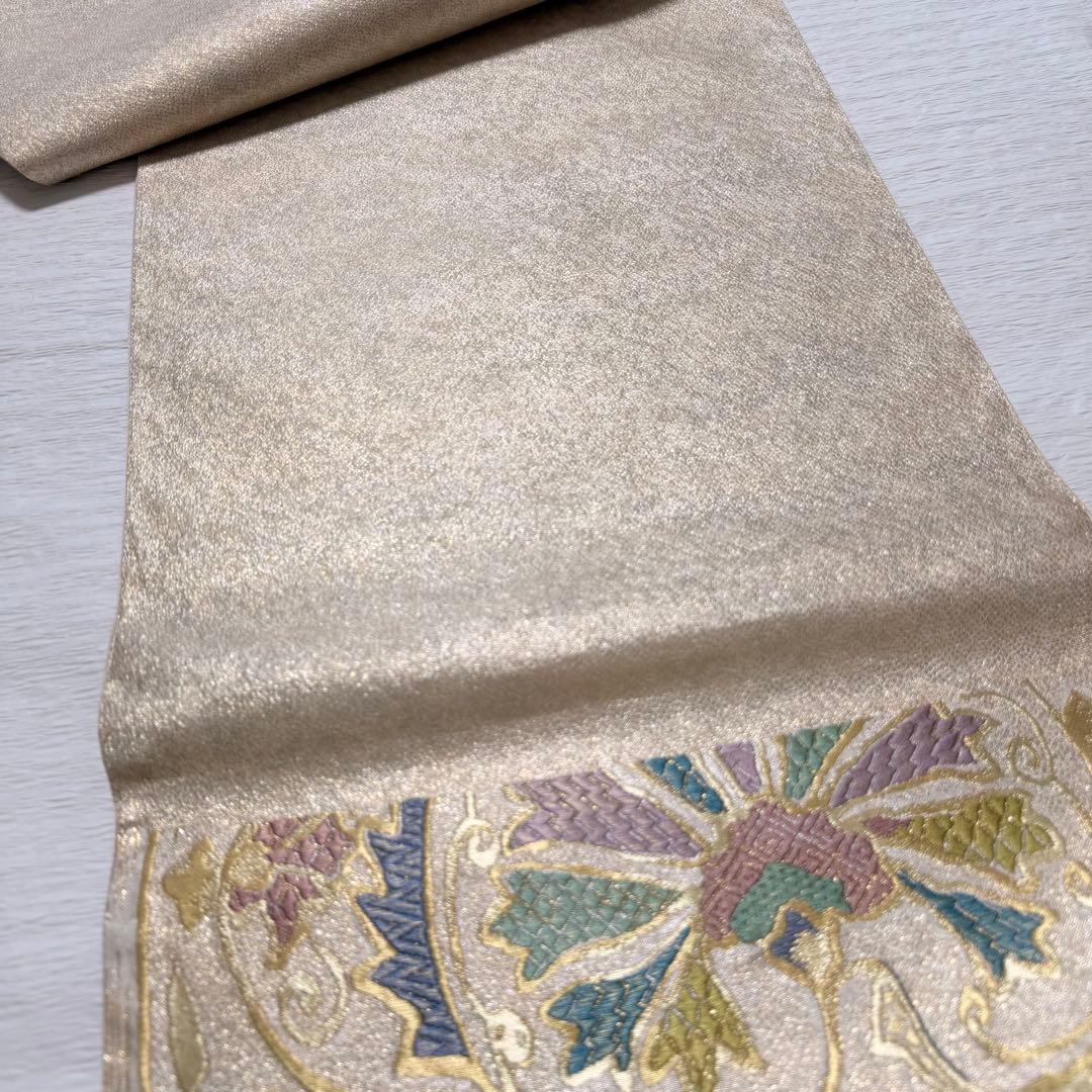 m-93 となみ帯 袋帯 六通 正絹 金糸