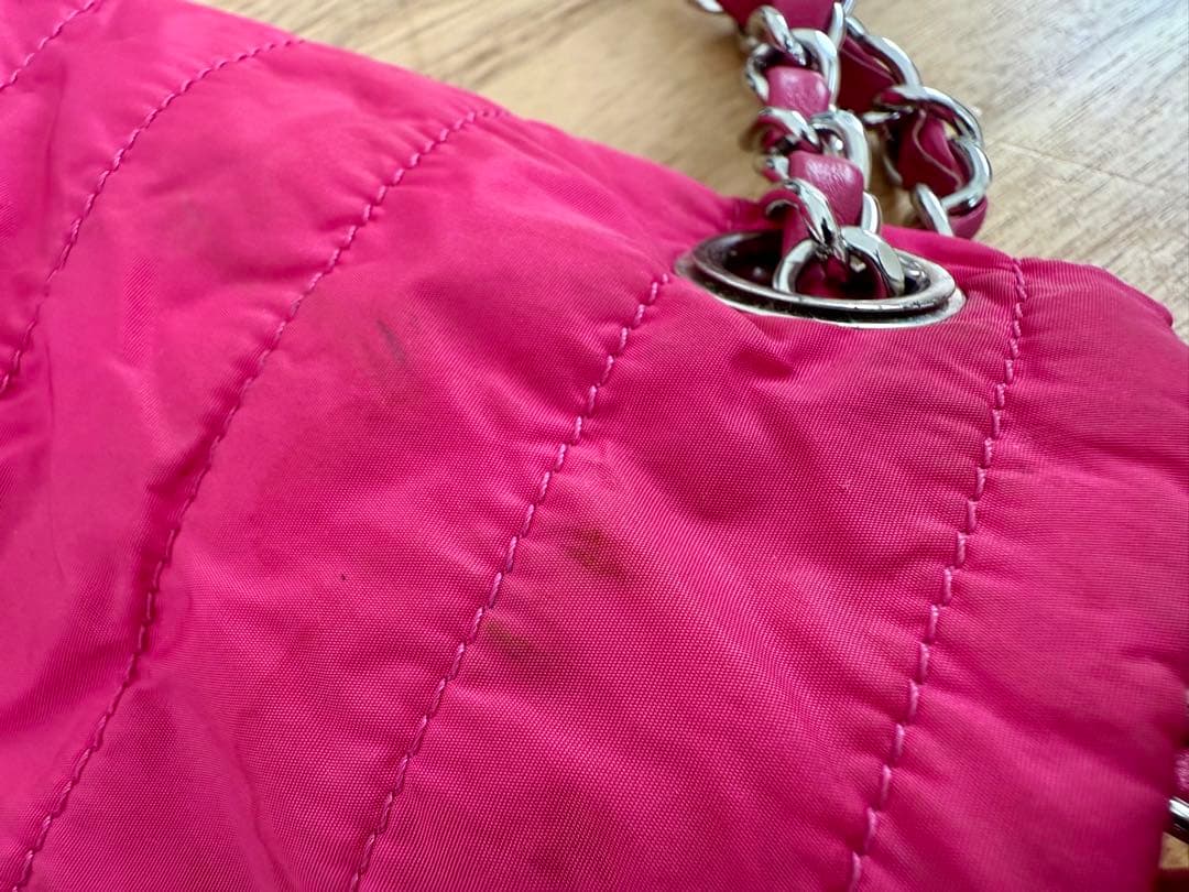 【希少/ピンク】CHANEL ナイロン マトラッセ チェーンショルダー シルバー