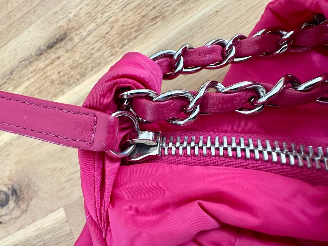 【希少/ピンク】CHANEL ナイロン マトラッセ チェーンショルダー シルバー