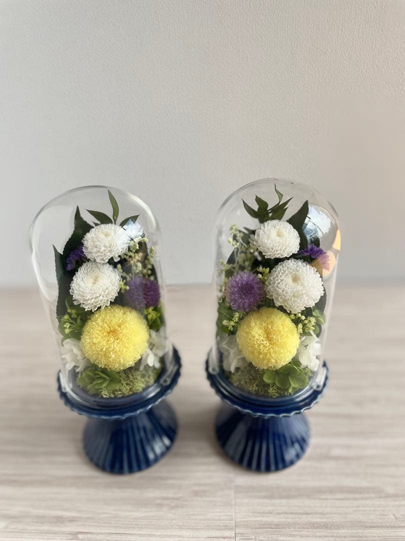 仏花　一対　プリザーブドフラワー　ガラスドーム　お供え