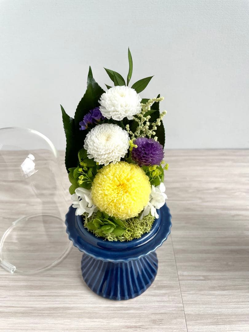 仏花　一対　プリザーブドフラワー　ガラスドーム　お供え