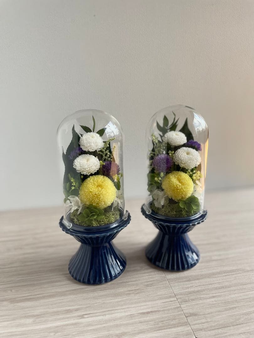 仏花　一対　プリザーブドフラワー　ガラスドーム　お供え
