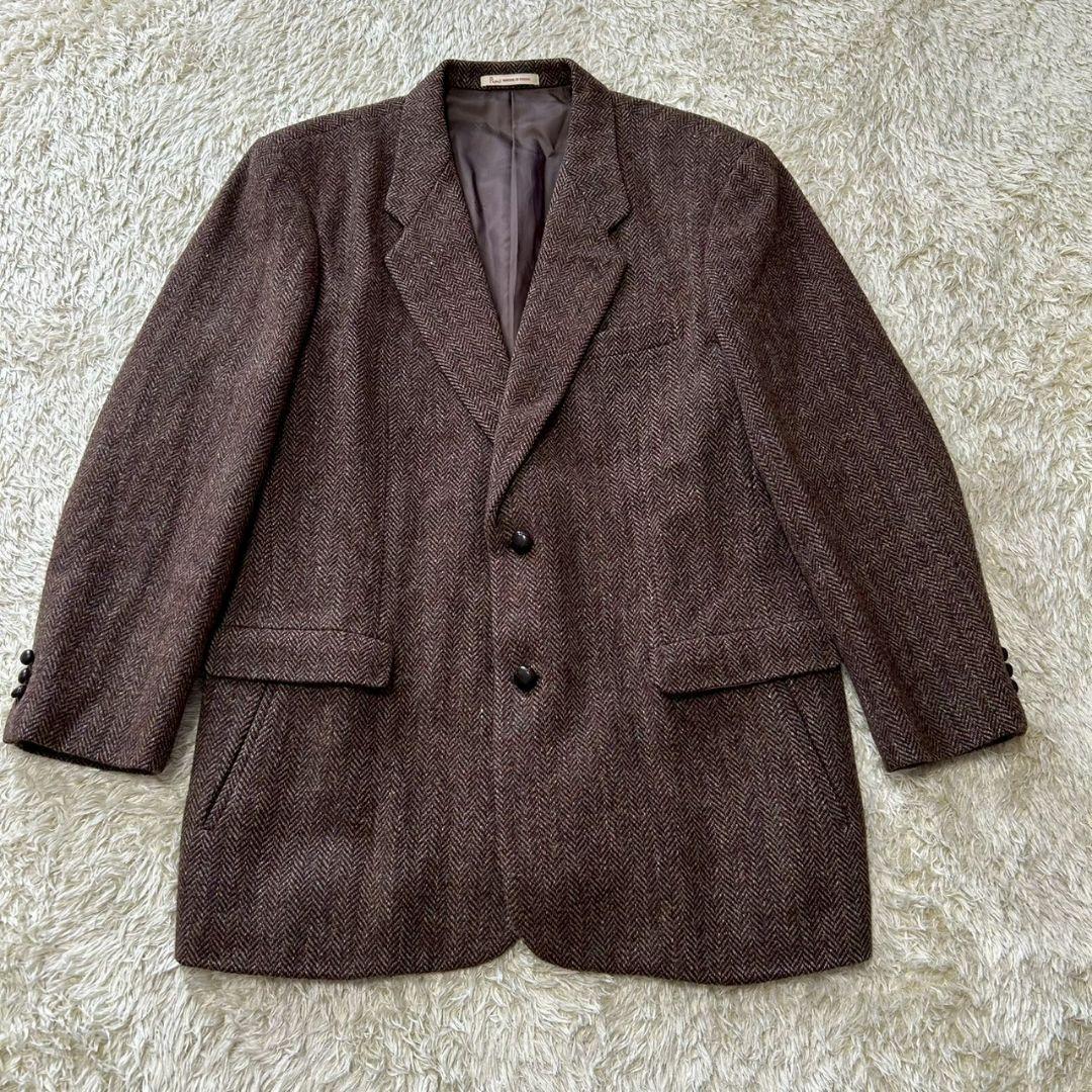 【美品】パパス　ハリスツイード　ヘリンボーン　テーラードジャケット　ブラウン　L