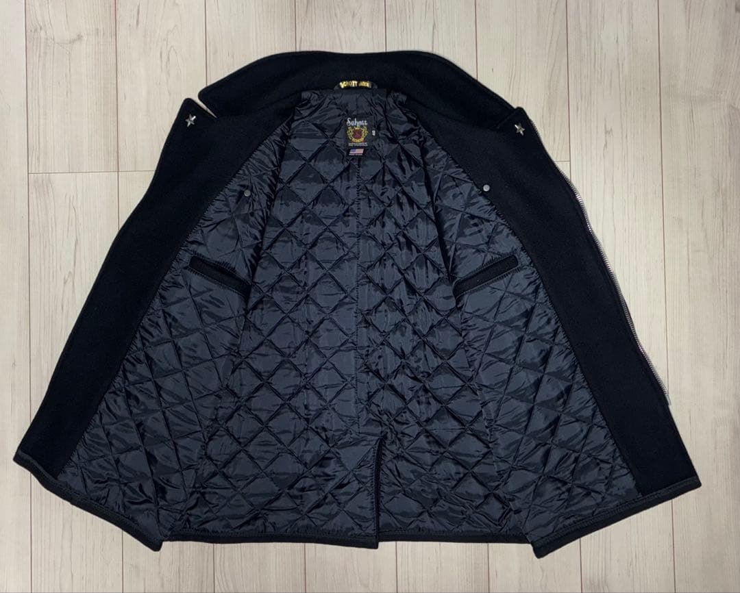 40 美品 Schott 769 ライダースPコート ライダースコート 黒 銀