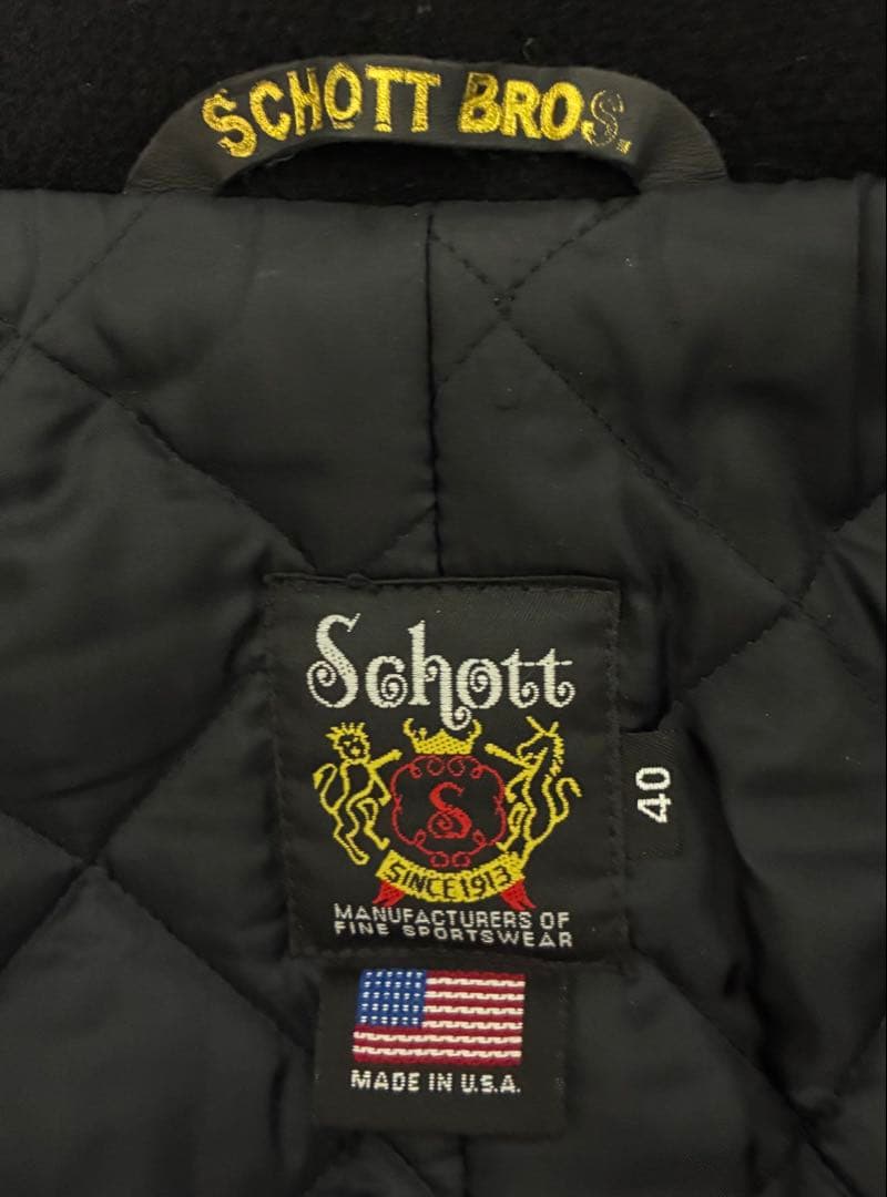 40 美品 Schott 769 ライダースPコート ライダースコート 黒 銀