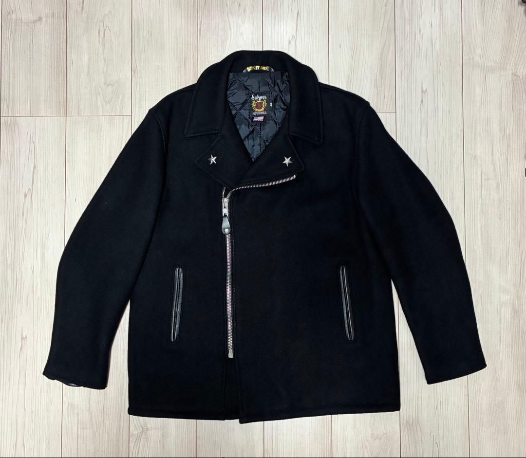 40 美品 Schott 769 ライダースPコート ライダースコート 黒 銀