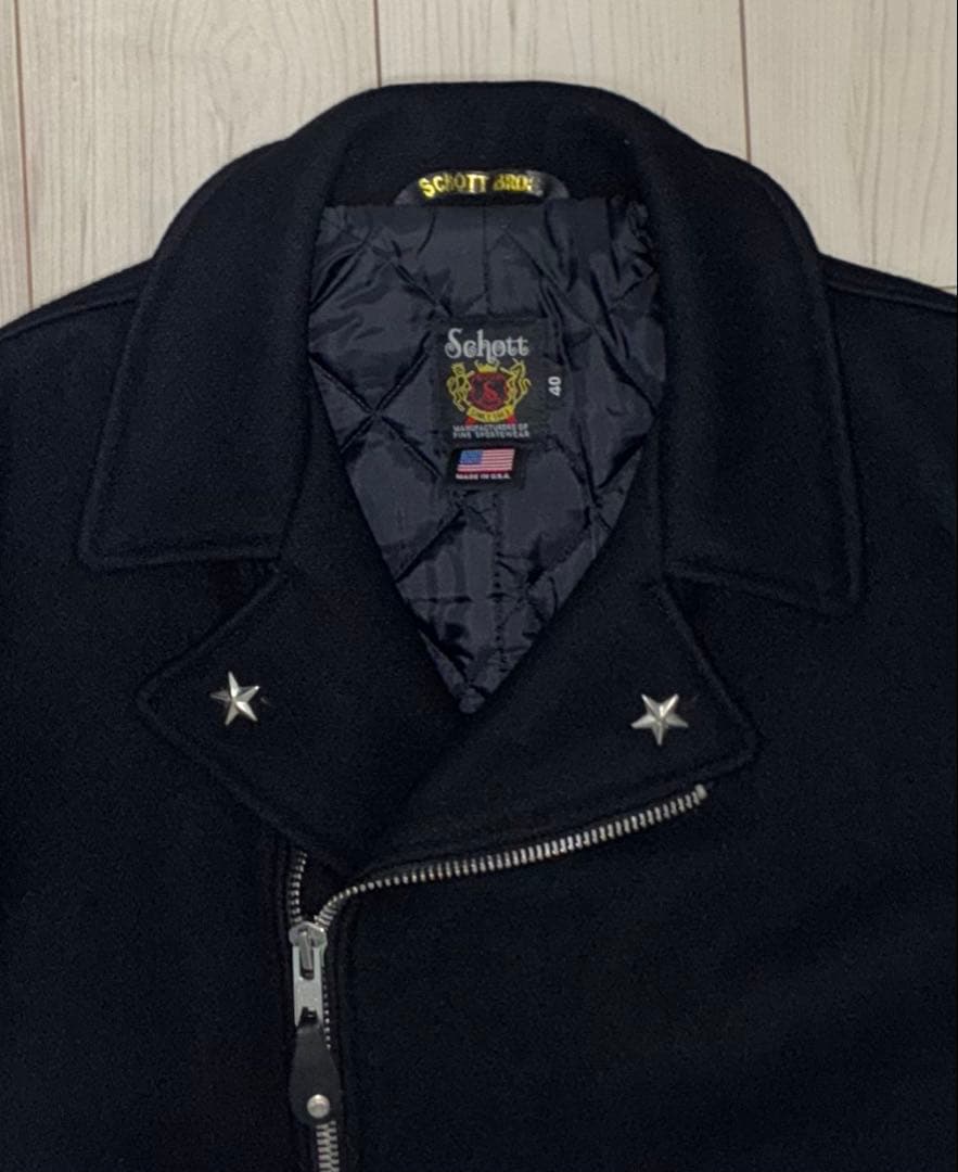 40 美品 Schott 769 ライダースPコート ライダースコート 黒 銀