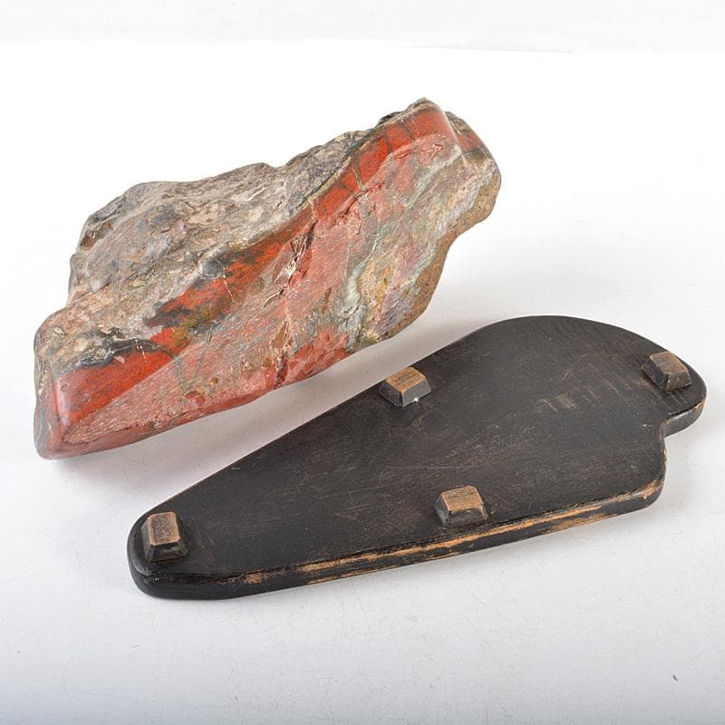 鑑賞石　天然石　赤石　置物　唐木台付　V　5493