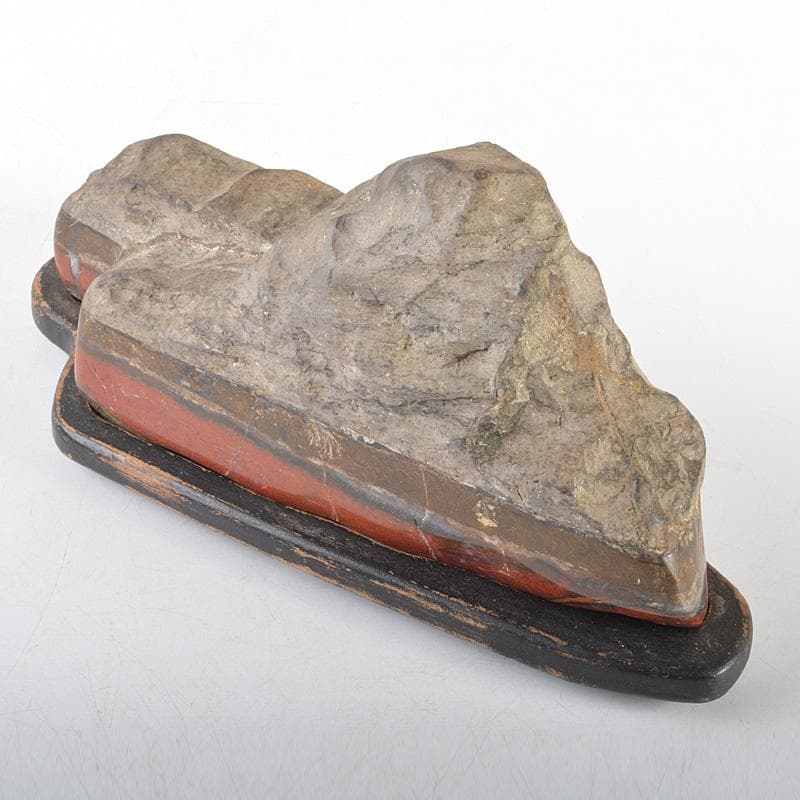 鑑賞石　天然石　赤石　置物　唐木台付　V　5493