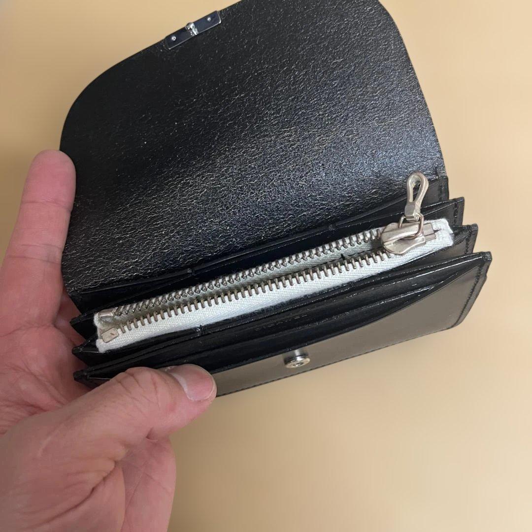 DIGAWEL 黒 レザー 二つ折り財布 ファスナー付き
