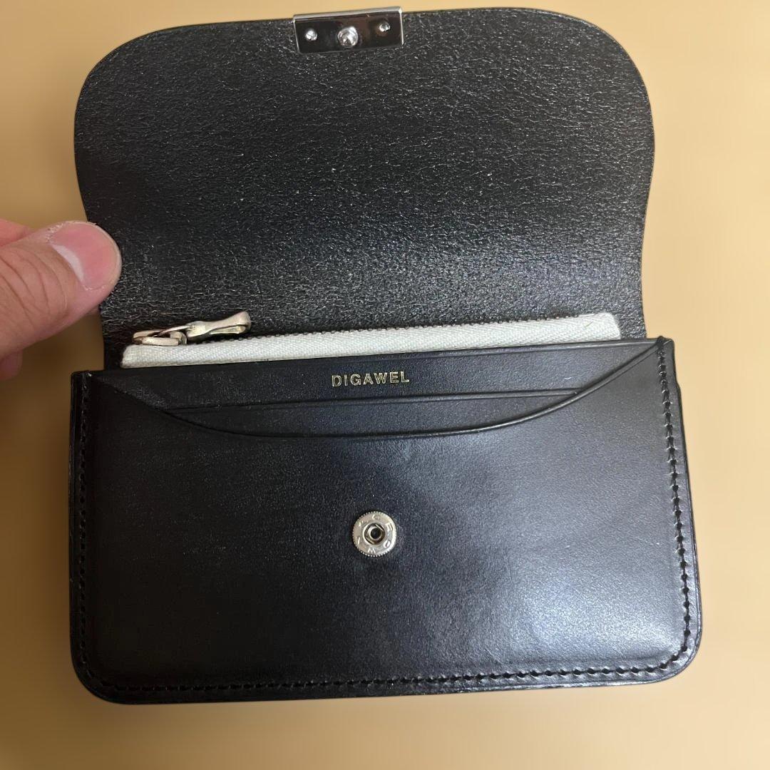 DIGAWEL 黒 レザー 二つ折り財布 ファスナー付き