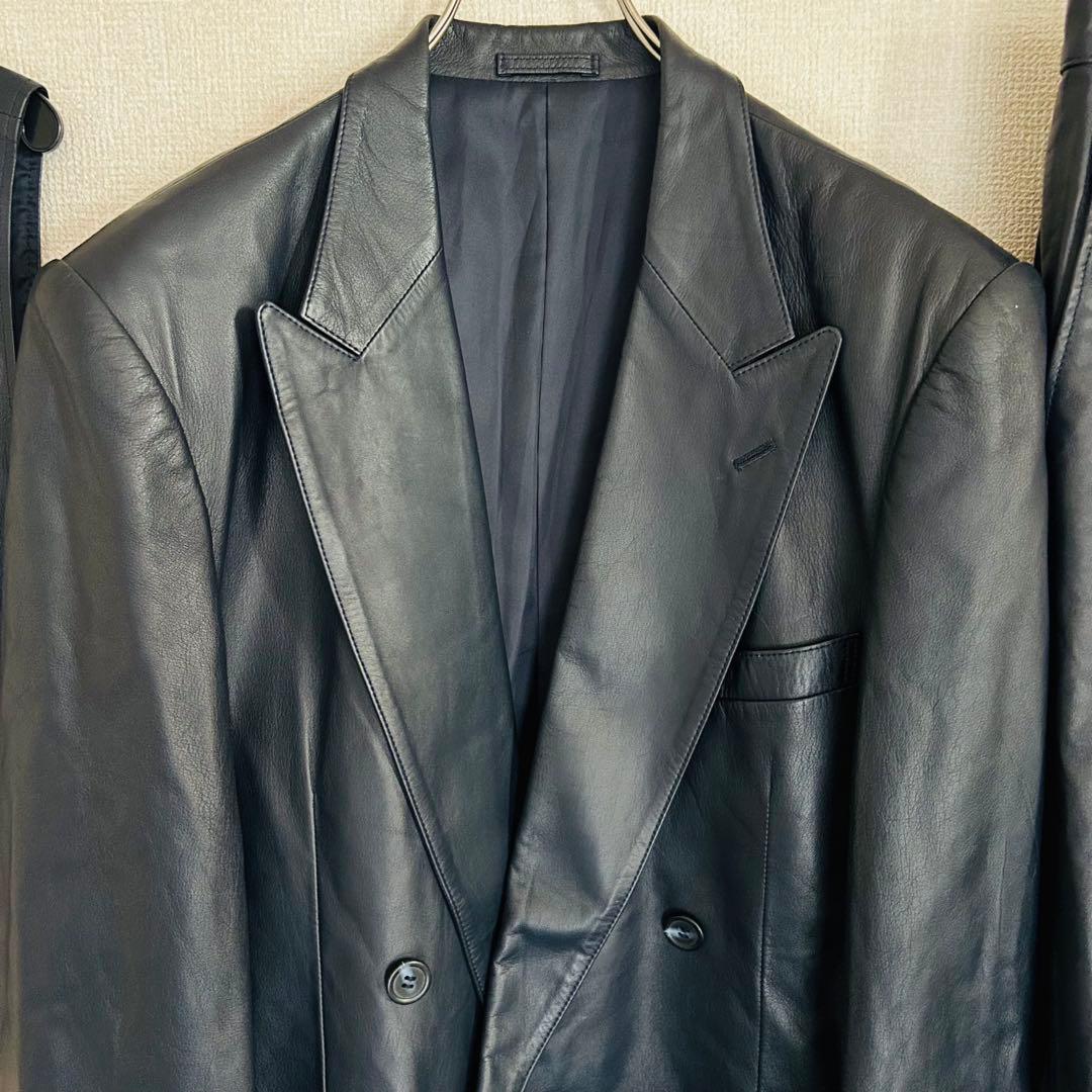 【高級品】ラムスキン レザージャケット 3ピース セットアップ スーツ ダブル
