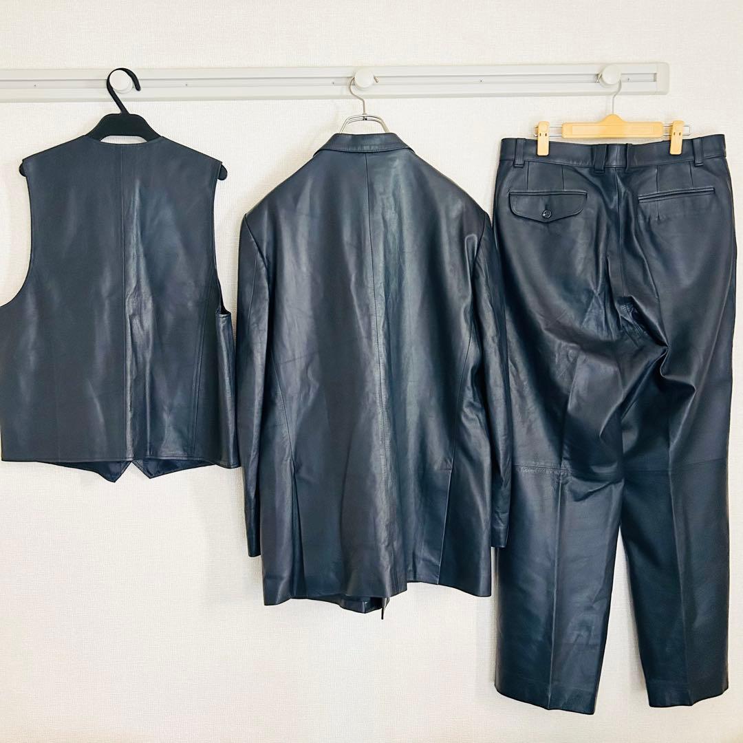 【高級品】ラムスキン レザージャケット 3ピース セットアップ スーツ ダブル