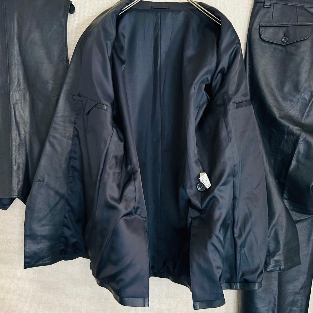 【高級品】ラムスキン レザージャケット 3ピース セットアップ スーツ ダブル