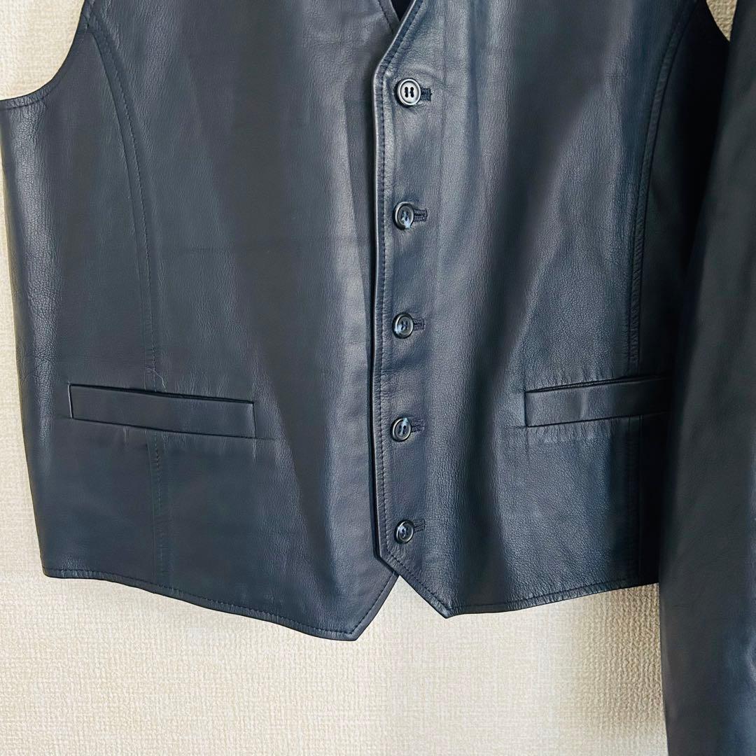 【高級品】ラムスキン レザージャケット 3ピース セットアップ スーツ ダブル