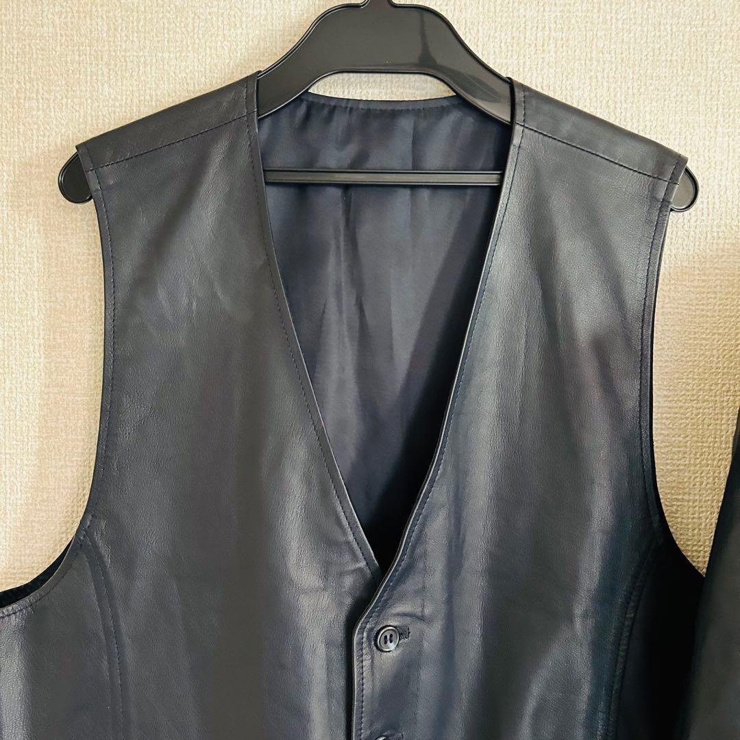 【高級品】ラムスキン レザージャケット 3ピース セットアップ スーツ ダブル