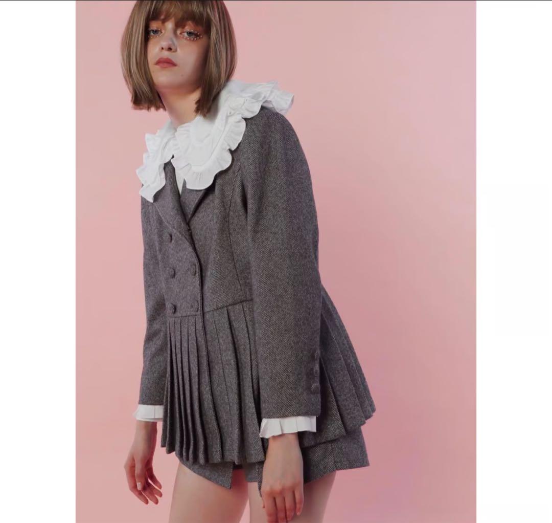 730 épine グレー プリーツ フリル ジャケット