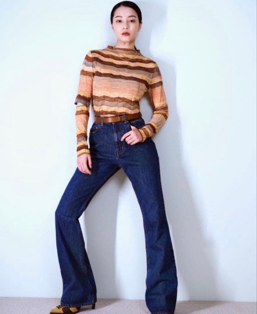 トップス PERVERZE Wave Border Loose Knit T-shirt