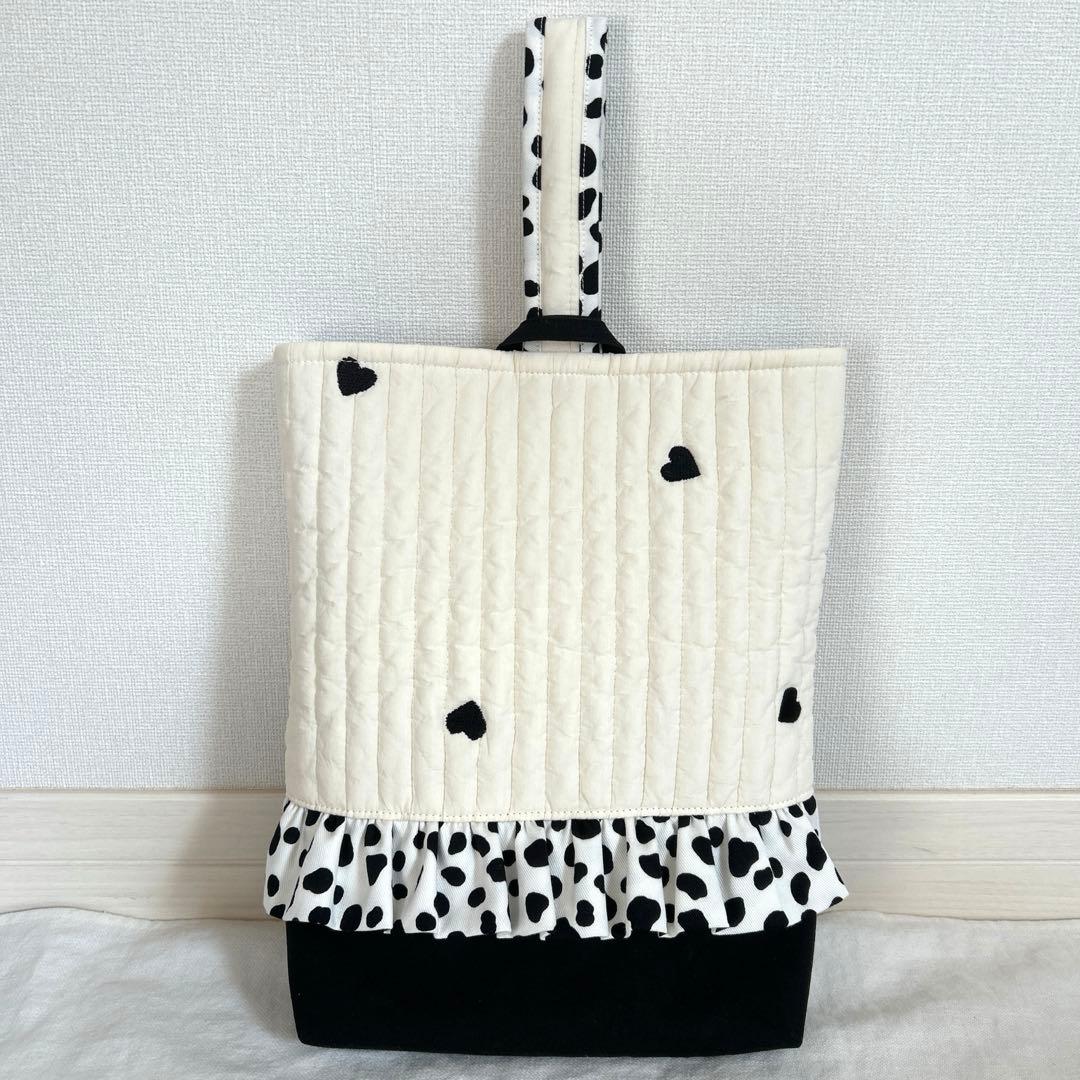 入園入学3点セット　【黒ハートヌビ×ダルメシアン】　女の子　レッスンバッグ