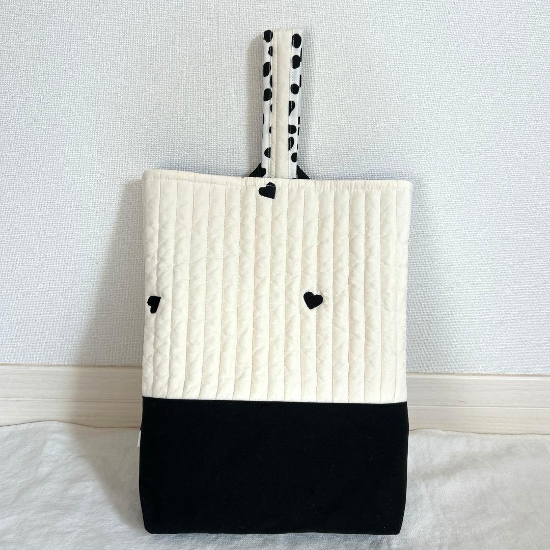 入園入学3点セット　【黒ハートヌビ×ダルメシアン】　女の子　レッスンバッグ