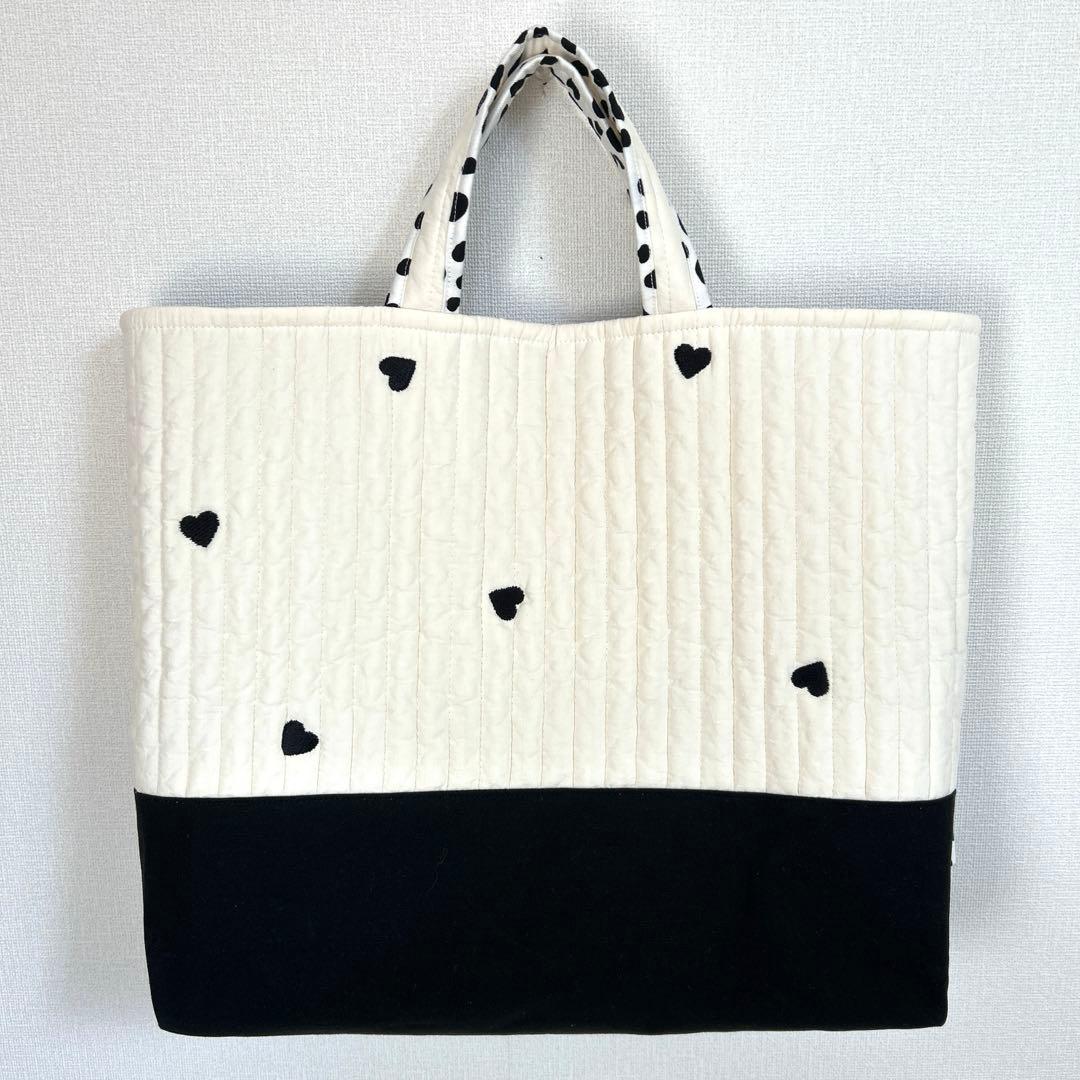 入園入学3点セット　【黒ハートヌビ×ダルメシアン】　女の子　レッスンバッグ