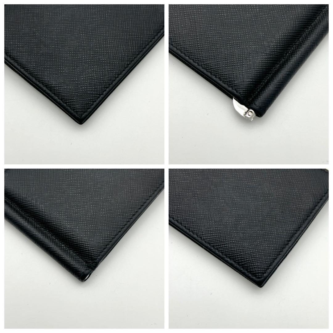 【極美品】PRADA プラダ サフィアーノ 三角プレート マネークリップ 黒