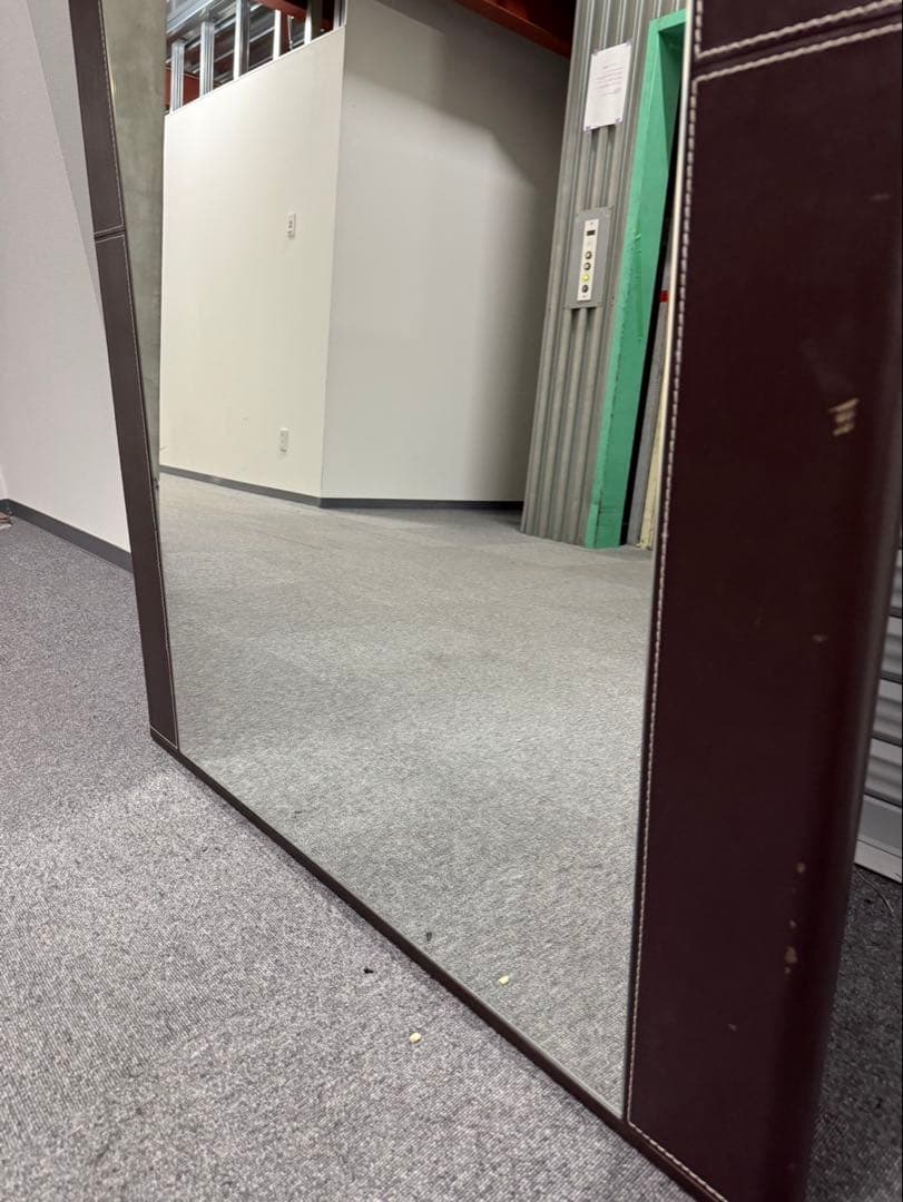 大型ミラー　レザーフレーム　立てかけミラー　インテリア　姿見鏡　全身鏡